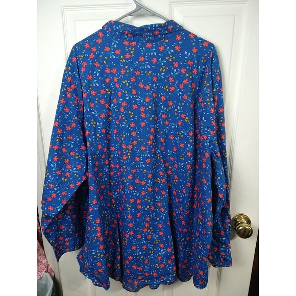 Woman Within 34/36 Collared Button Shirt Floral Long Sleeve Blue Floral... - Picture 9 of 9